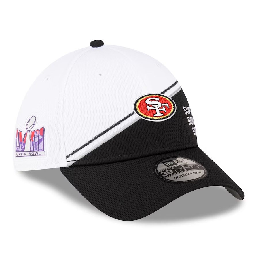 San Francisco 49ers New Era Super Bowl LVIII Sideline 39THIRTY Flex Fit Hat - White/Black
