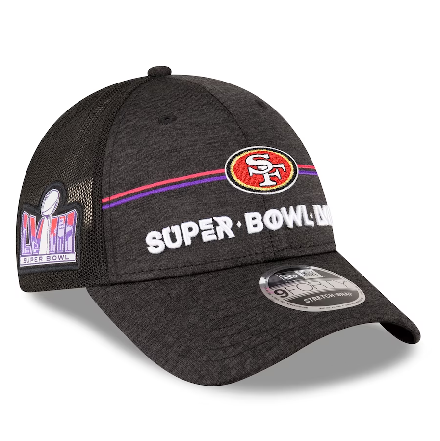 San Francisco 49ers New Era Super Bowl LVIII 9FORTY Trucker Adjustable Hat - Heather Black