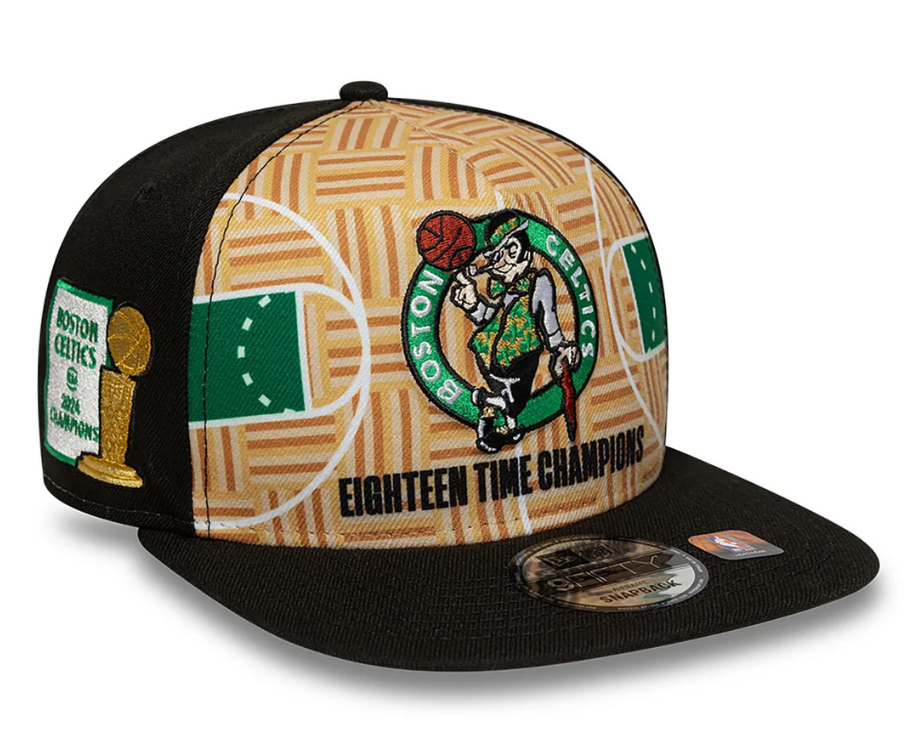Boston Celtics 18X Champions Black 9FIFTY A-Frame Snapback Cap - Tan/Black
