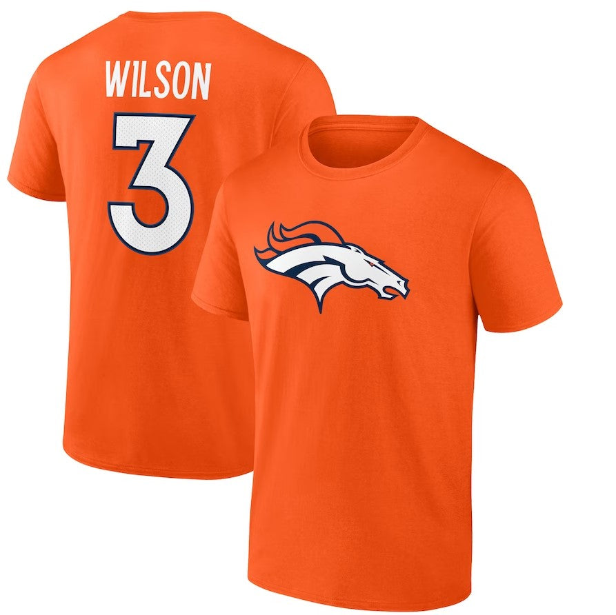 Denver Broncos Russell Wilson Player Icon Name & Number T-Shirt - Orange