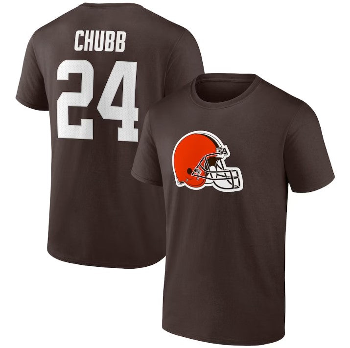 Cleveland Browns Nick Chubb Player Icon Name & Number T-Shirt - Brown