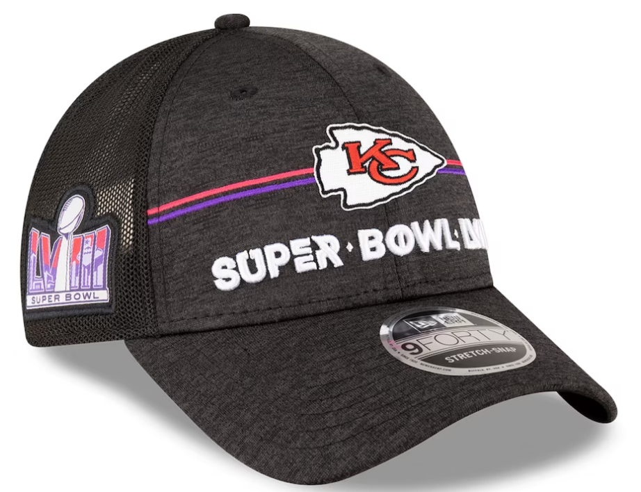 Kansas City Chiefs New Era Super Bowl LVIII 9FORTY Trucker Adjustable Hat - Heather Black