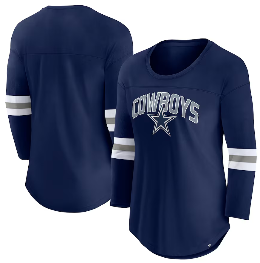 Dallas Cowboys Fanatics Women's First Team Arch Logo 3/4 Sleeve T-Shirt - Navy