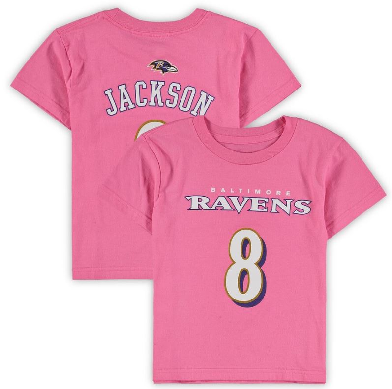 Lamar Jackson Pink Baltimore Ravens Player Mainliner Name & Number T-Shirt