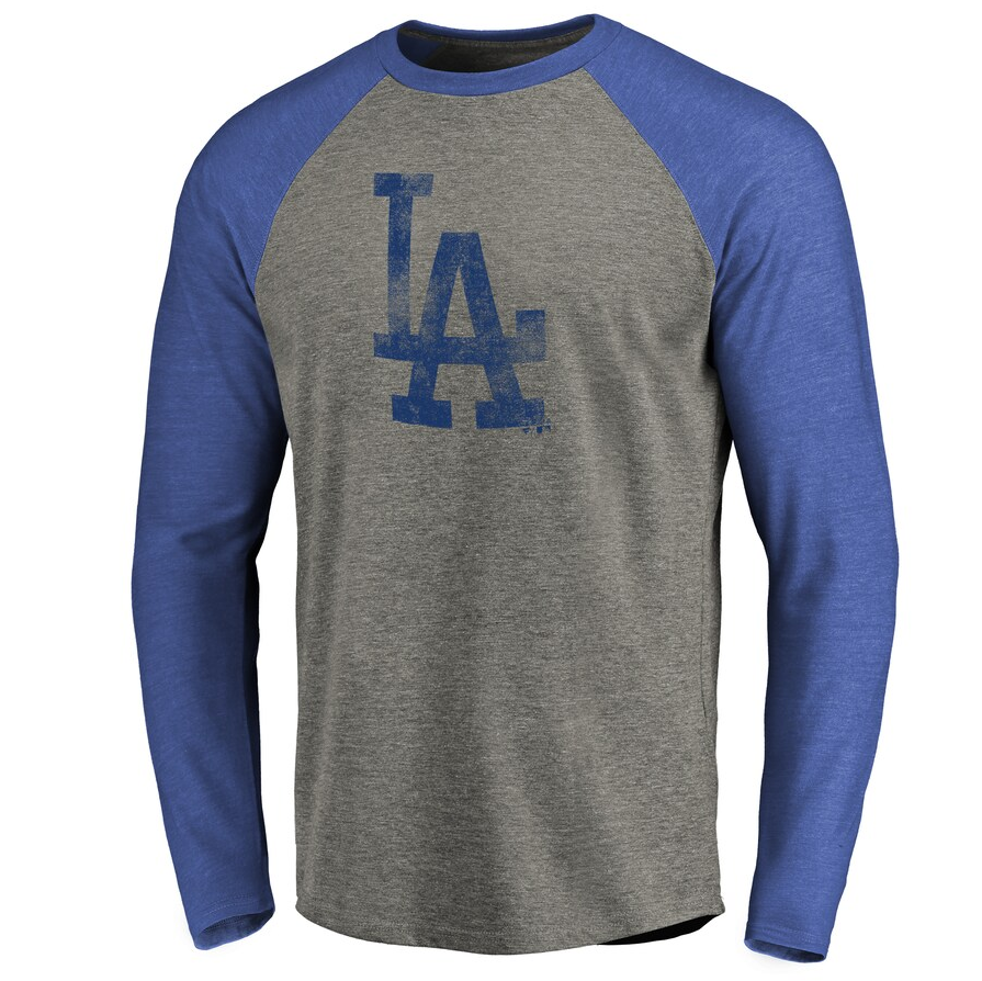 Los Angeles Dodgers Ash Distressed Team Raglan Tri-Blend Long Sleeve T-Shirt