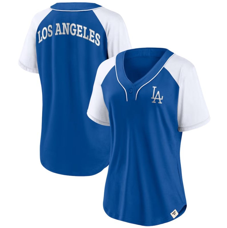 Los Angeles Dodgers Women's Bunt Raglan V-Neck T-Shirt - Royal