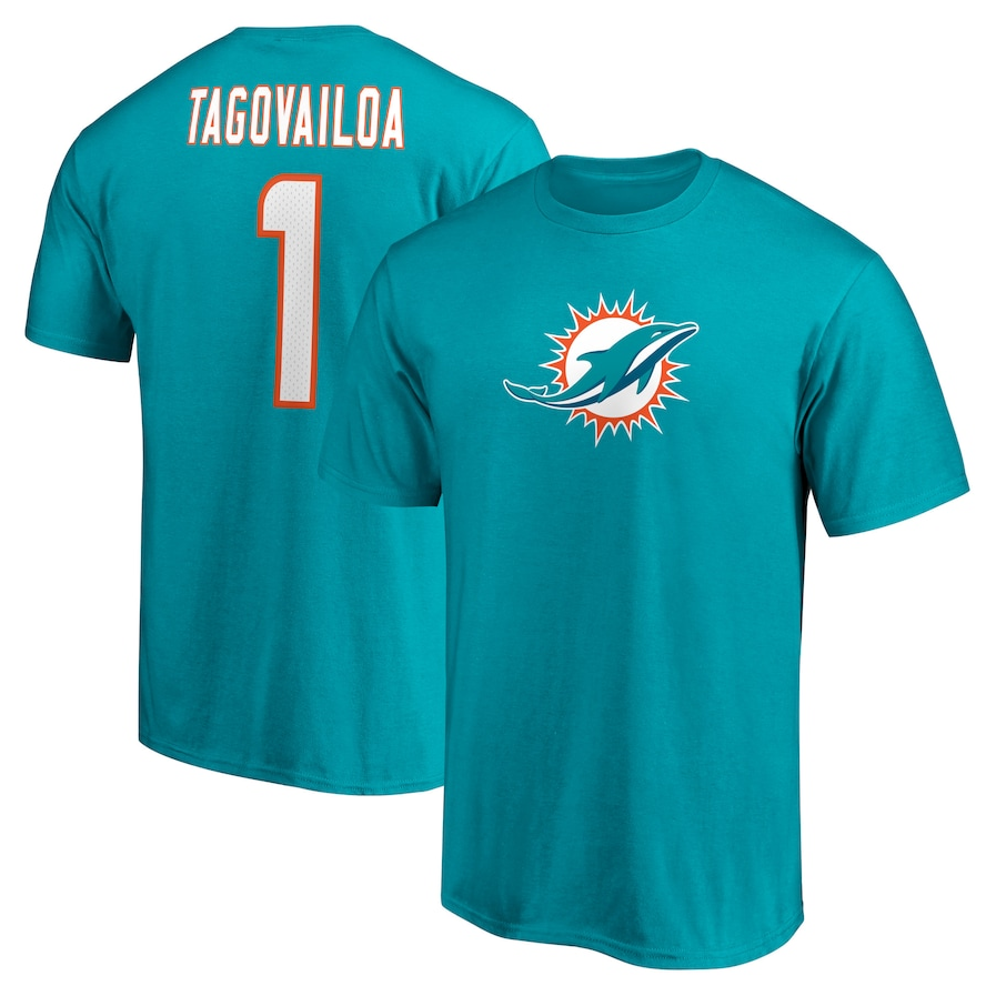 Tua Tagovailoa Miami Dolphins Icon Player Name & Number T-Shirt - Aqua