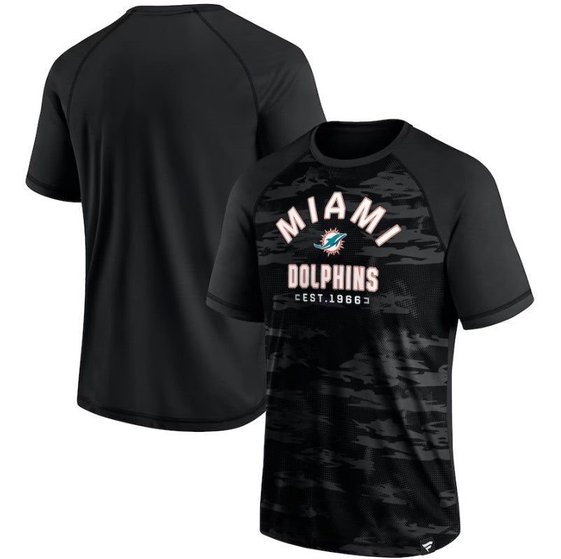 Miami Dolphins Blackout Hail Mary Raglan T-Shirt