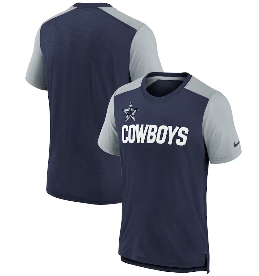 Dallas Cowboys Nike  Colorblock Team Name T-Shirt - Heathered Navy/Heathered Gray