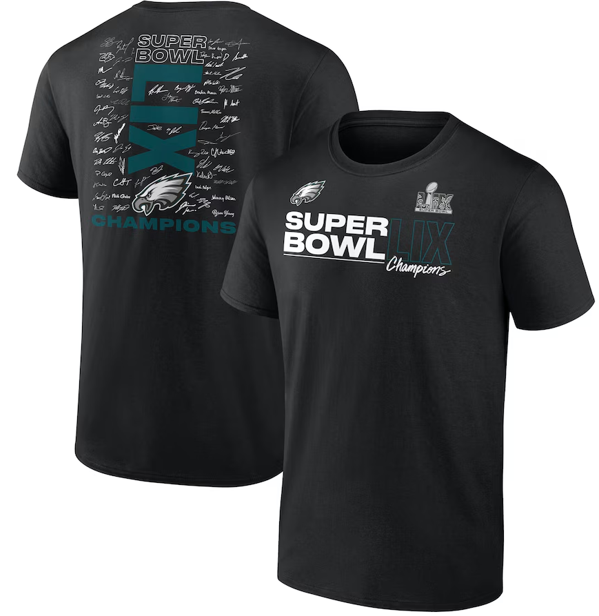 Philadelphia Eagles Fanatics Super Bowl LIX Champions Roster Autograph Signing T-Shirt - Black