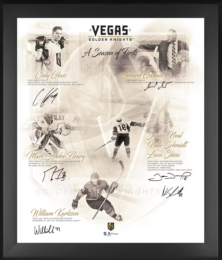 Vegas Golden Knights Fanatics Authentic Framed Season of Firsts Photograph with Six Signatures - Limited Edition 45 of 109 ***