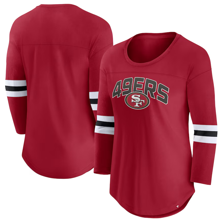 San Francisco Women's Scarlet 49ers First Team Arch Logo 3/4 Sleeve T-Shirt