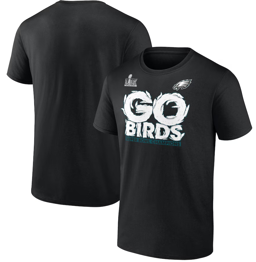 Philadelphia Eagles Fanatics Super Bowl LIX Champions On Top Go Birds T-Shirt - Black