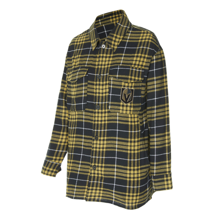 Vegas Golden Knights Women's Gold Oversized Flannel Full-Button Long Sleeve Shirt