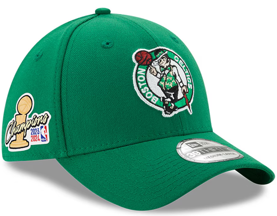 Boston Celtics New Era 2024 NBA Finals Champions Side Patch 39THIRTY Flex Hat - Kelly Green