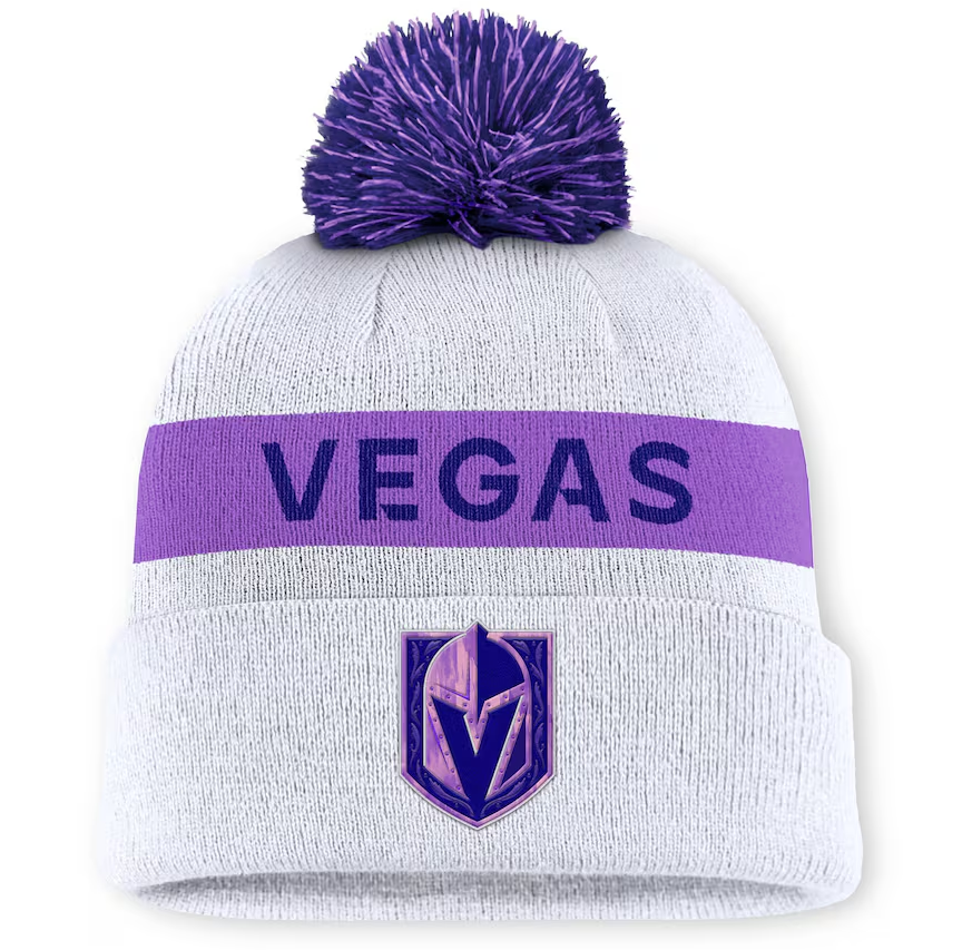 Vegas Golden Knights Fanatics Hockey Fights Cancer Cuffed Knit Hat with Pom - White