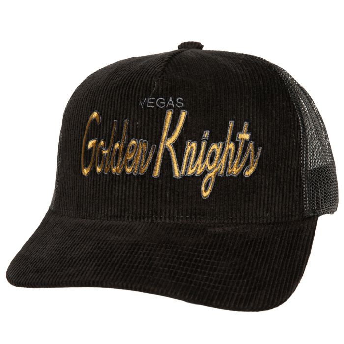Vegas Golden Knights Mitchell & Ness Times Up Classic Script Cord Trucker Adjustable Hat - Black