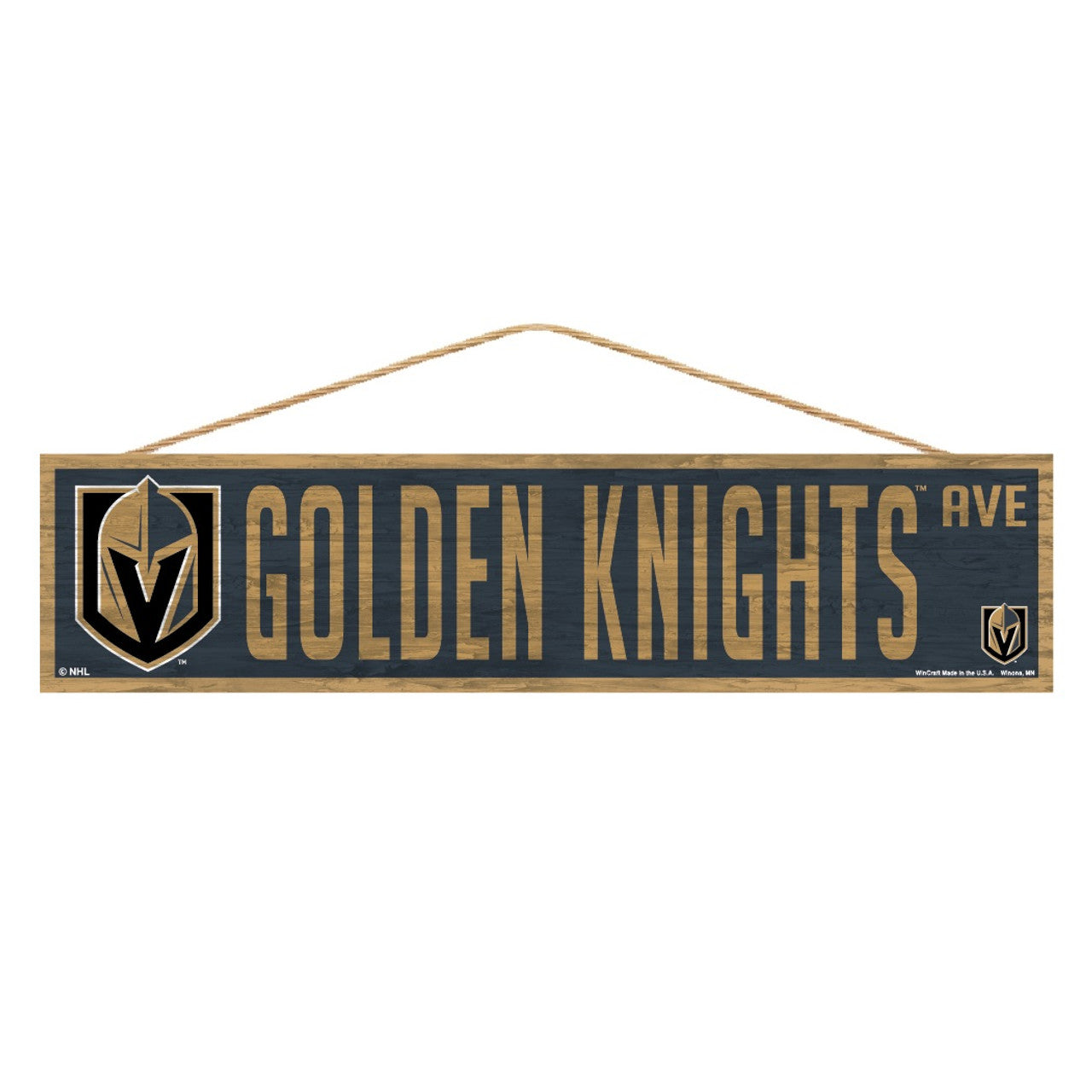 Vegas Golden Knights Wood "Golden Knights Ave" Sign with Rope