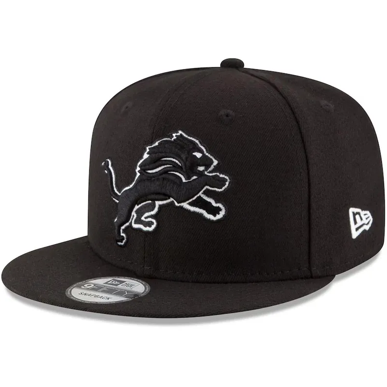 Detroit Lions White Outline New Era 9FIFTY Adjustable Snapback Hat - Black