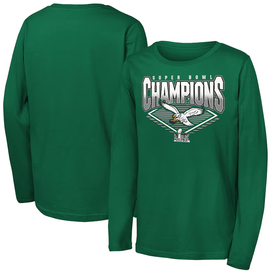 Philadelphia Eagles Super Bowl LIX Champions Retro Diamond Long Sleeve T-Shirt - Kelly Green