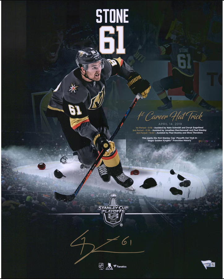 Vegas Golden Knights Mark Stone First Hat Trick Framed Autographed  16X20