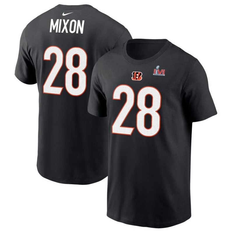 Joe Mixon Black Cincinnati Bengals Super Bowl LVI Bound Name & Number T-Shirt