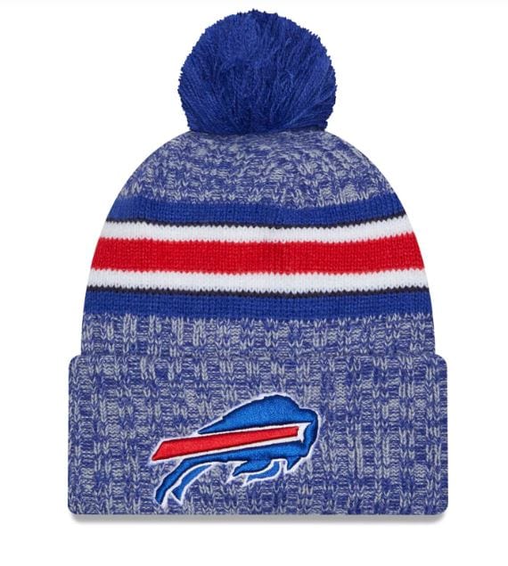 Buffalo Bills New Era 2023 Blue Sideline Cuffed Knit Beanie With Pom