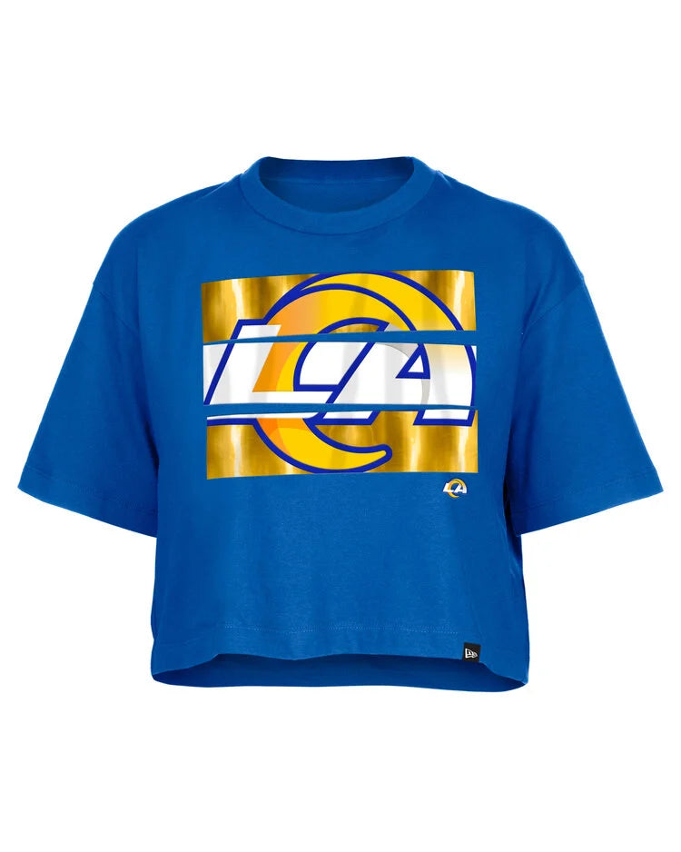 Los Angeles Rams Women's NE Primary Logo Foil Blue Crew SS Crop Tee