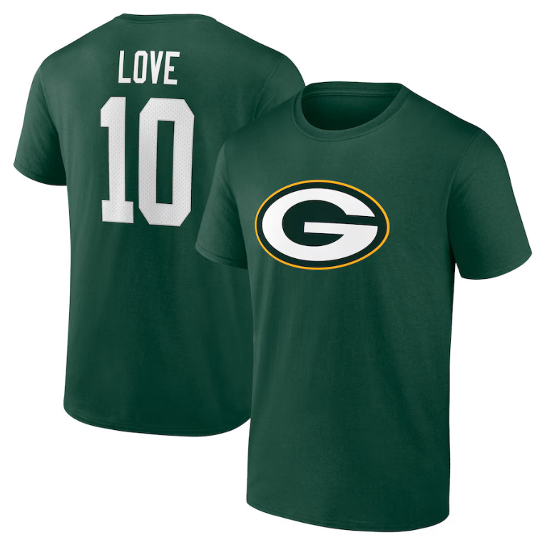Jordan Love Green Bay Packers Fanatics Player Icon Name & Number T-Shirt - Green