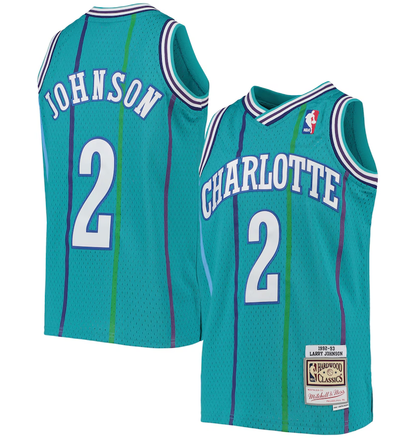 Charlotte Hornets Larry Johnson Youth Mitchell & Ness 1992/93 Hardwood Classics Swingman Jersey - Teal