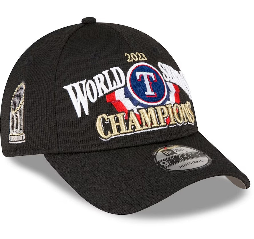 Texas Rangers 2023 World Series Champions Locker Room 9FORTY Adjustable Hat - Black ***