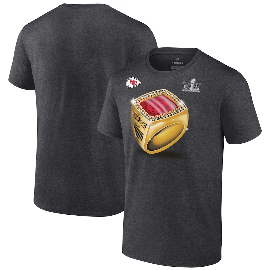 Kansas City Chiefs Fanatics Branded Super Bowl LVIII Champions Ring Season T-Shirt - Heather Charcoal