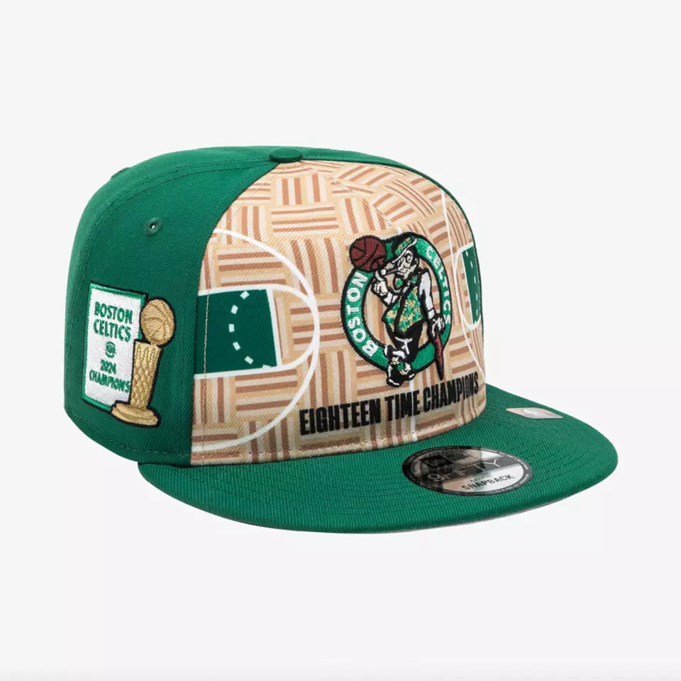 Boston Celtics 18X Champions Black 9FIFTY A-Frame Snapback Cap - Tan/Green