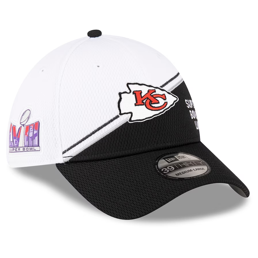 Kansas City Chiefs New Era Super Bowl LVIII Sideline 39THIRTY Flex Fit Hat - White/Black