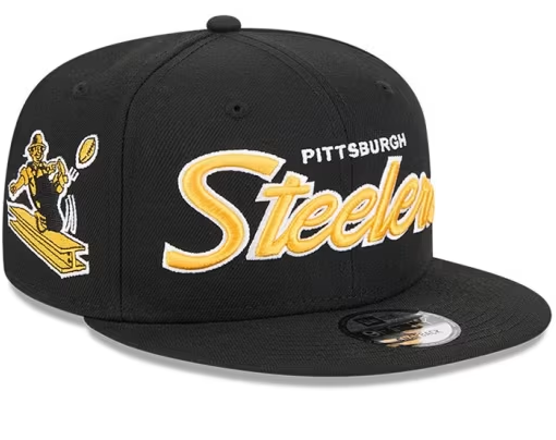 Pittsburgh Steelers Black Evergreen Script 9FIFTY Snapback Hat