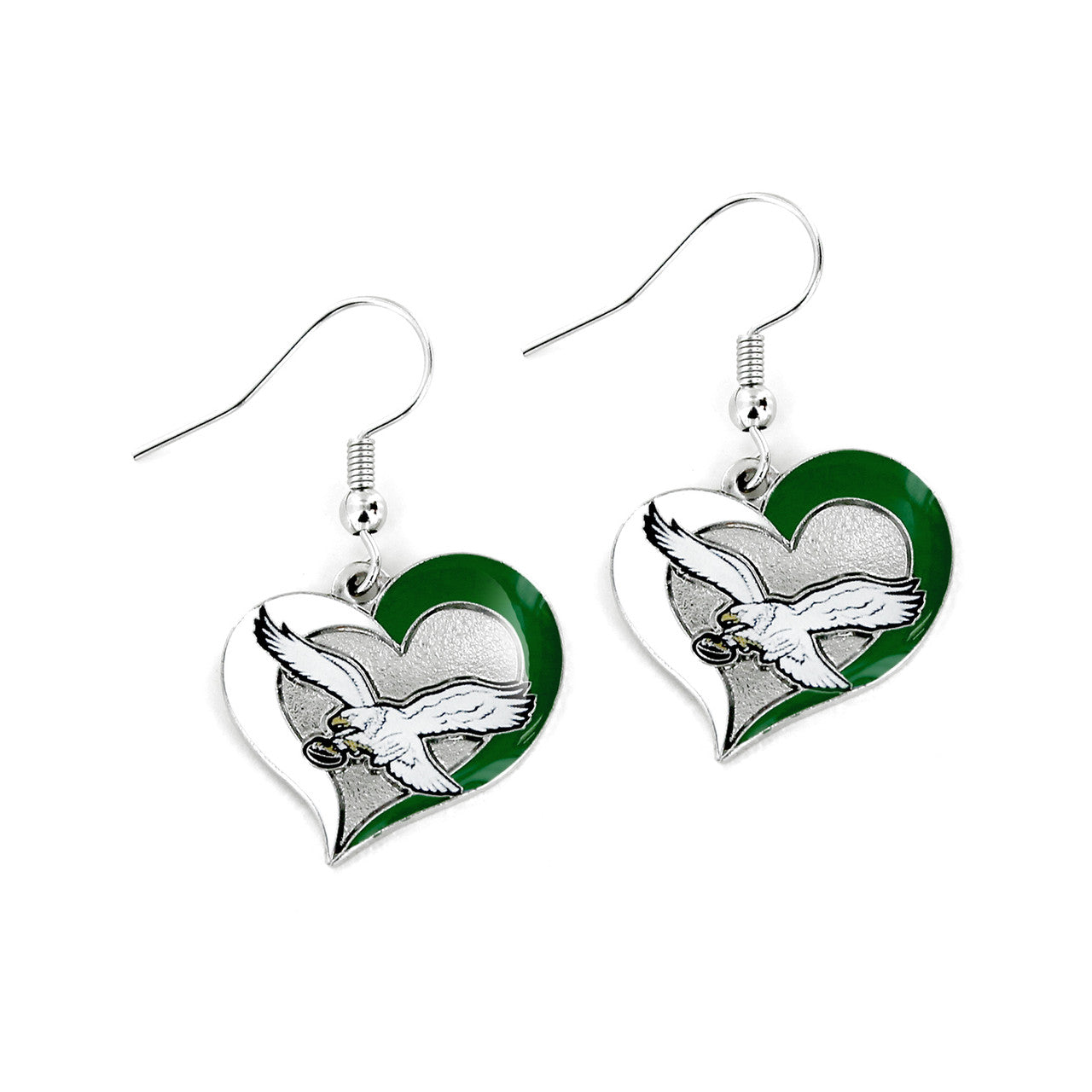 PHILADELPHIA EAGLES RETRO WHITE EAGLE SWIRL HEART EARRINGS ***