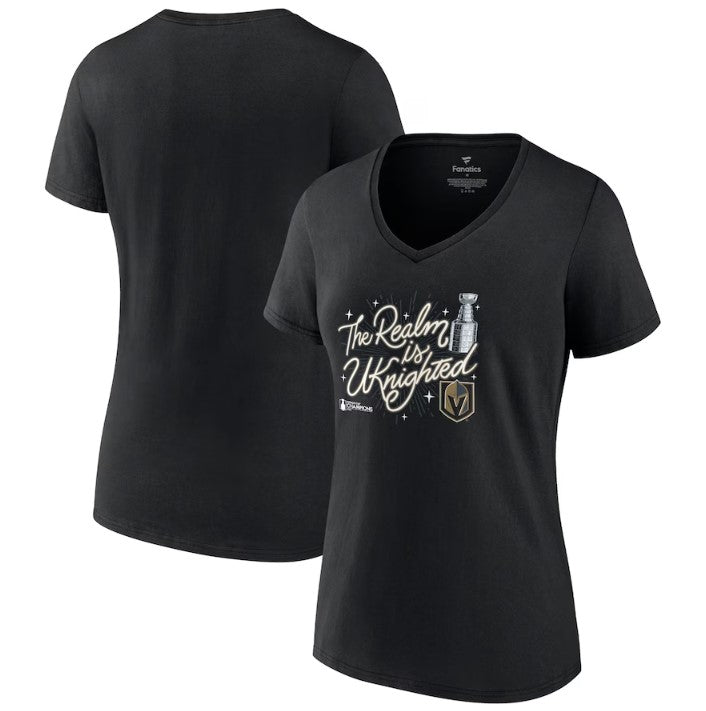 Vegas Golden Knights Women's 2023 Stanley Cup Champions The Realm is Unknighted V-Neck T-Shirt