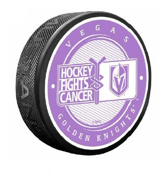 Vegas Golden Knights Hockey Fights Cancer Puck - Purple