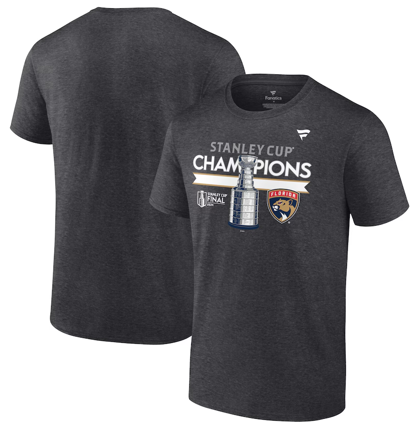 Florida Panthers Fanatics 2024 Stanley Cup Champions Locker Room T-Shirt - Heather Charcoal