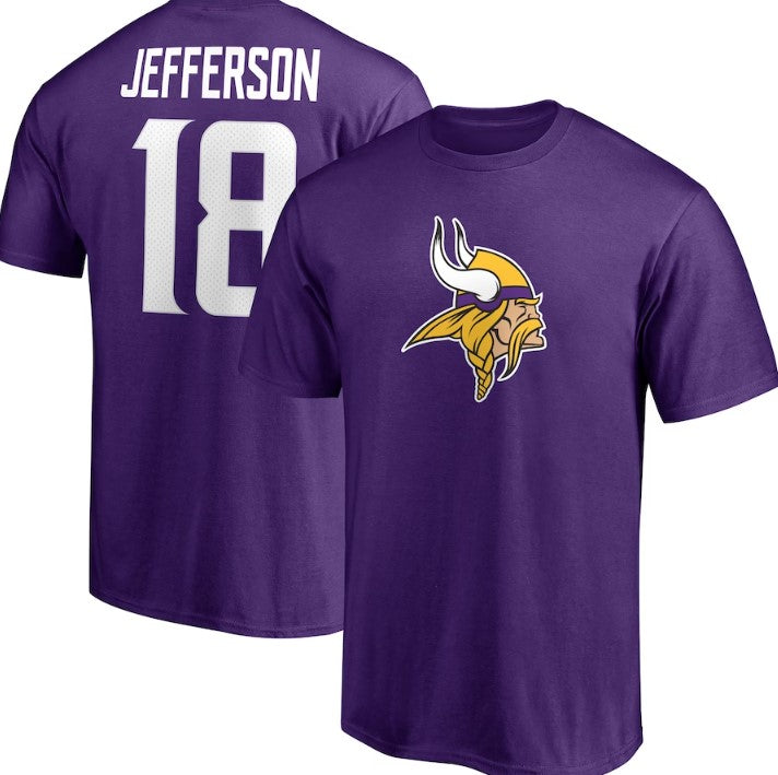 Minnesota Vikings Justin Jefferson Player Icon Name & Number T-Shirt - Purple
