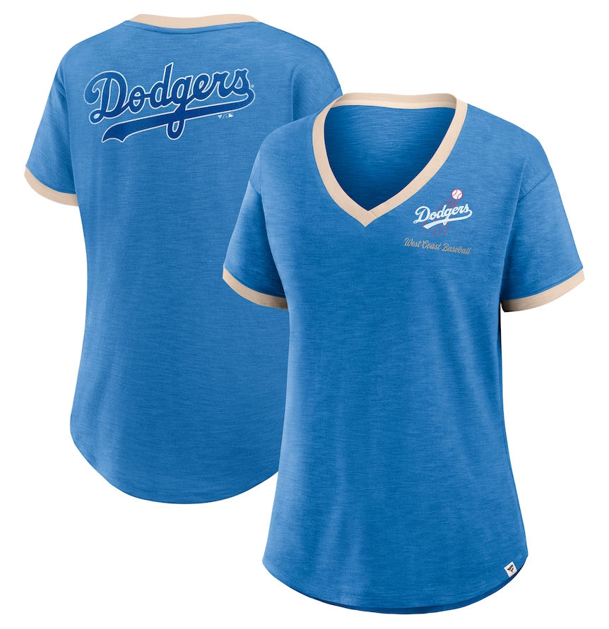 Los Angeles Dodgers Women's Royal Binge Worthy Stadium Slub V-Neck T-Shirt