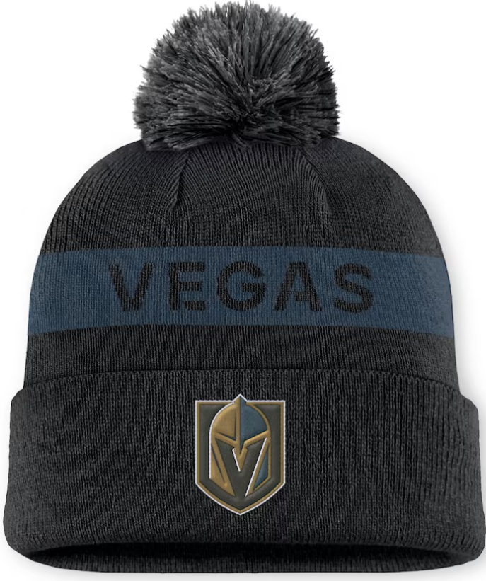 Vegas Golden Knights Fanatics Womens Black/ Authentic Pro Rink Cuffed Knit Hat with Pom