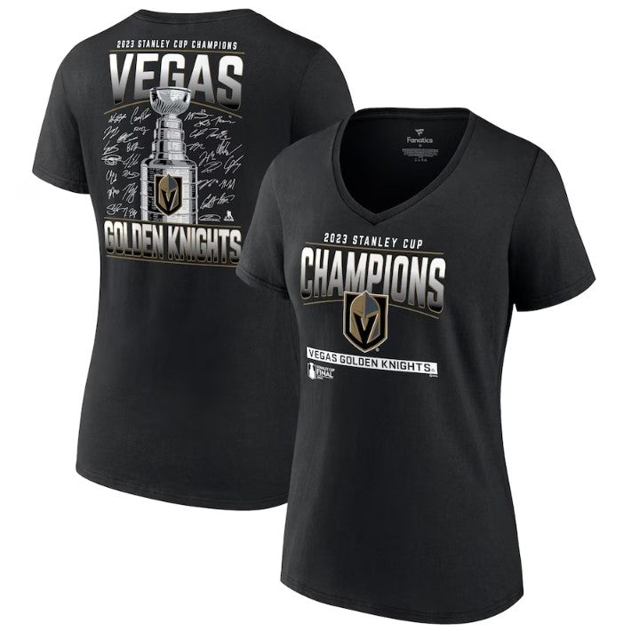 Vegas Golden Knights Women's 2023 Stanley Cup Champions Signature Roster V-Neck T-Shirt - Black