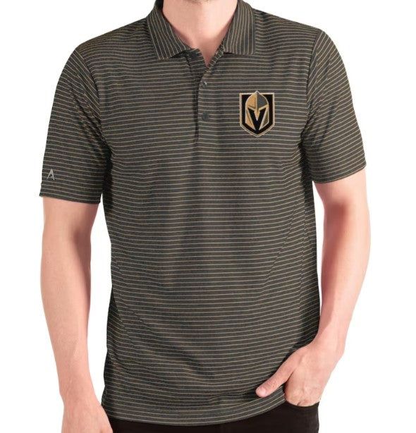Vegas Golden Knights Mens Esteem Stripe Polo - Gold With Shield Logo