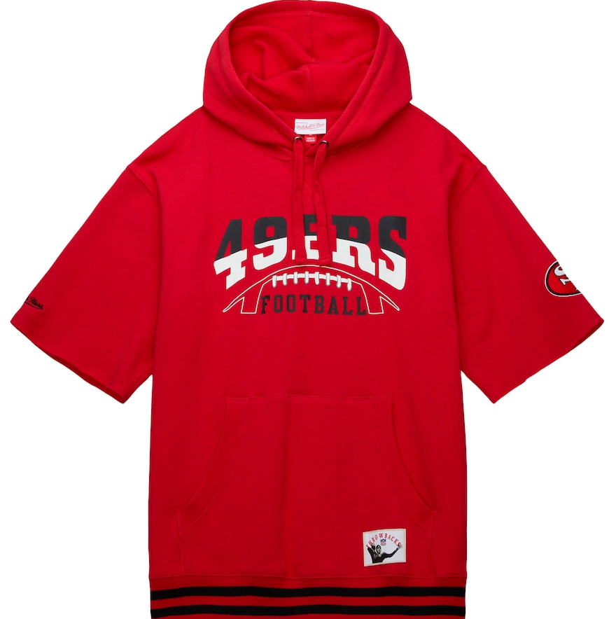 San Francisco 49ers Mitchell & Ness Youth Pre-Game Short Sleeve Pullover Hoodie - Scarlet