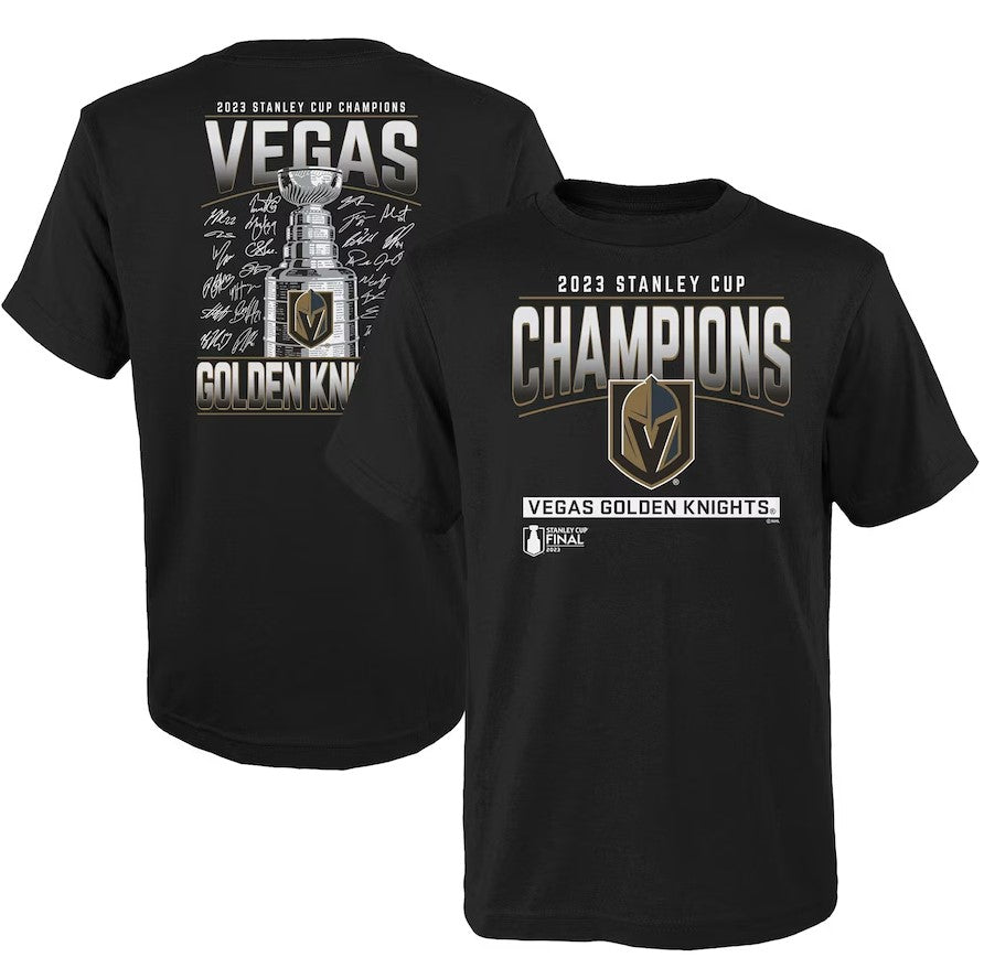 Vegas Golden Knights Youth Black 2023 Stanley Cup Champions Signature Roster T-Shirt