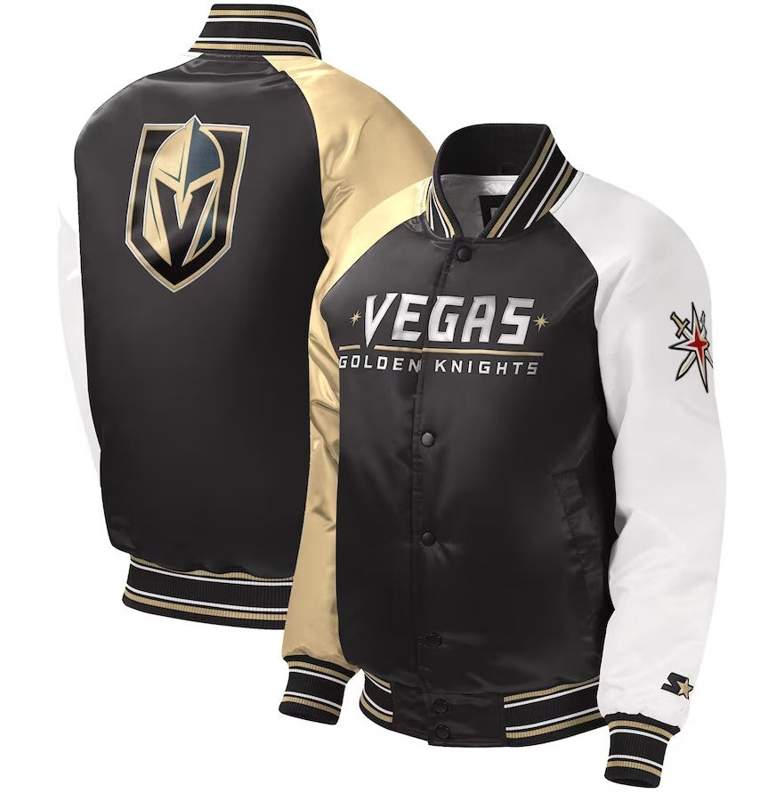 Vegas Golden Knights Youth Starter Black Raglan Full-Snap Varsity Jacket