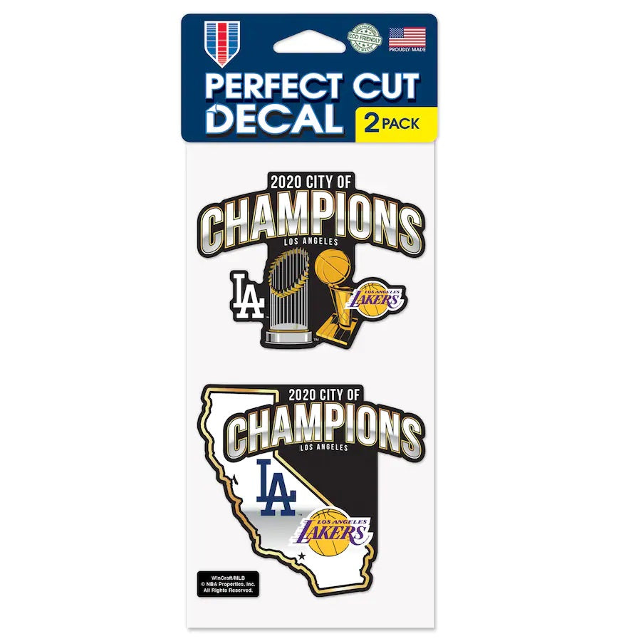 Los Angeles 2020 Dual Champions City of Champions 4'' x 8'' Perfect-Cut Decal 2-Pack