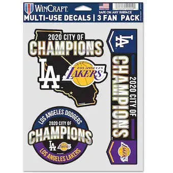 Los Angeles 2020 Dual Champions City of Champions Fan Decal 3-Pack