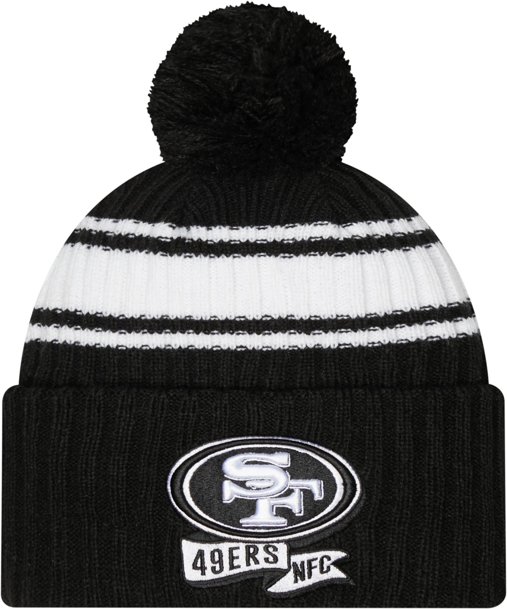 San Francisco 49ers Official 2022 NFL Sideline Sport Knit Beanie - Black & White